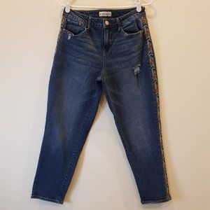Knox Rose Dark Wash Embroidered Denim Straight Leg Size 8